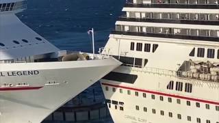 CLOSE UP Carnival Glory CRASHES into Carnival Legend in port of Cozumel