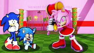 SONIC AND BABY SONIC VS ESCAPE AMY.EXE PRISON RUN IN ROBLOX