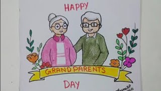 HAPPY GRANDPARENTS DAY POSTER DRAWING2021/GRAND PARENTS DAY EASY CARD DRAWING/HOWTODRAW GRANPARENTS