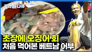 평생 바다 어부 생활했지만 이런 맛은 처음이다!│빨간 초장에 갓 두툼한 오징어 회 처음 찍어 먹어본 베트남 부자 반응│성난 물고기│#골라듄다큐