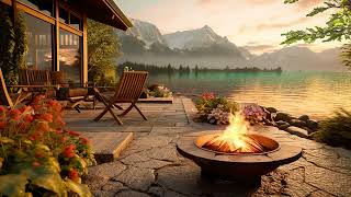 Cozy Campfire Ambience in Lakeside with Bird Sounds, Crackling Fire and Autumn Forest for Relaxing