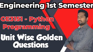 GE3151|Problem Solving and Python programming|Unit Wise|Important Questions|2024|