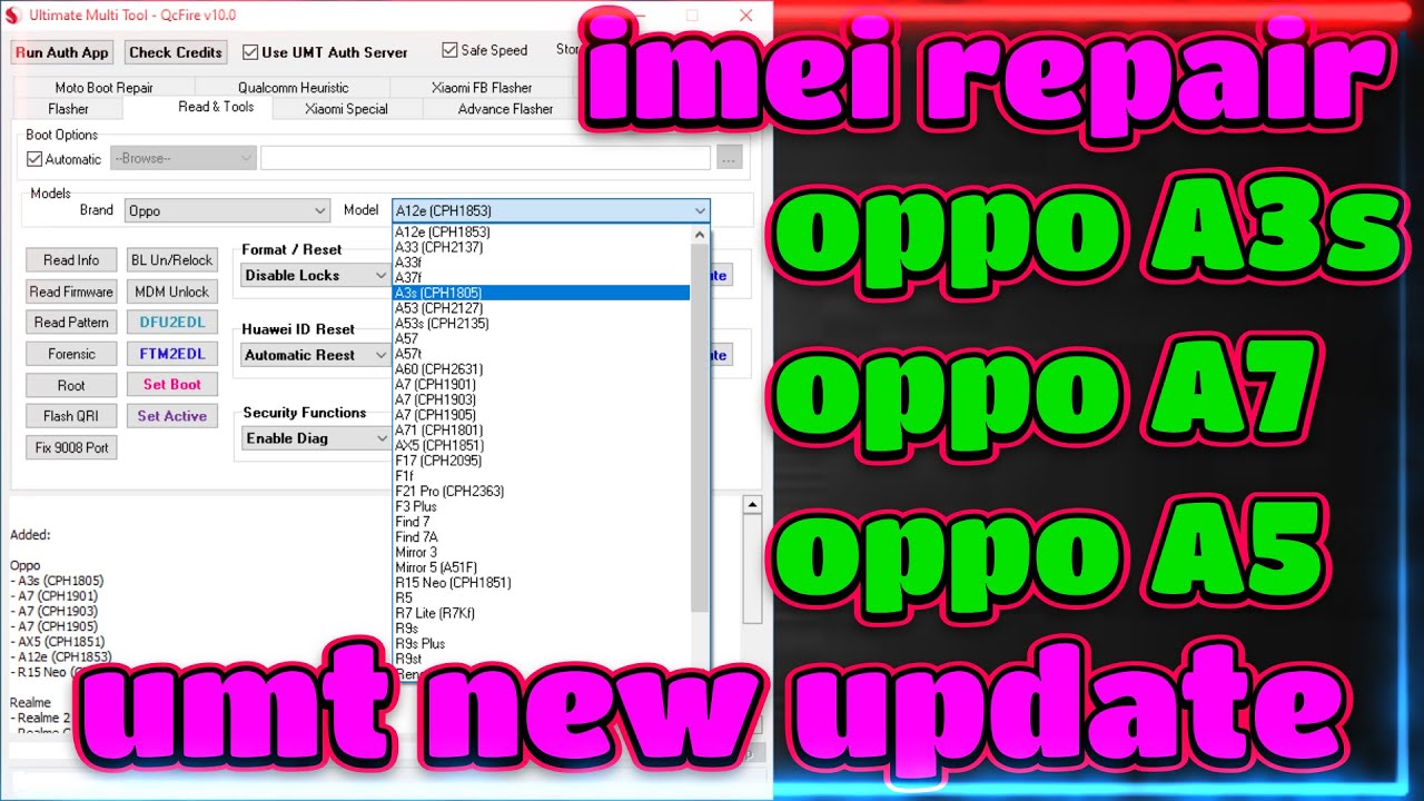 UMTv2_UMTPro_QcFire_v10.0 | OPPO A3S\A5S\A7 UNLOCK | OPPO A3S IMEI ...