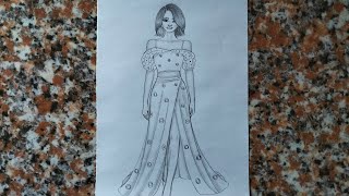 easy way to draw a girl with beautiful fashion dress step by step let's sketch with me.