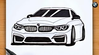 BMW Car Drawing with Just a Black Marker – Easy \u0026 Quick!