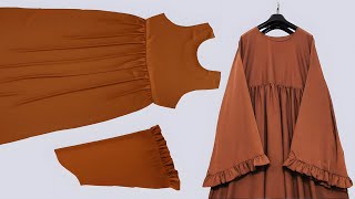 Easy DIY Abaya for Beginners | abaya cutting and stitching with Under bust Pleats