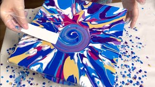 Spiral Swipe with AMAZING Cells, acrylic paint pour, abstract fluid art