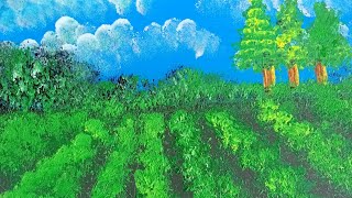 Lavender fields | Landscape | Acrylic painting |# Painting tutorial | Painting for beginners #shorts