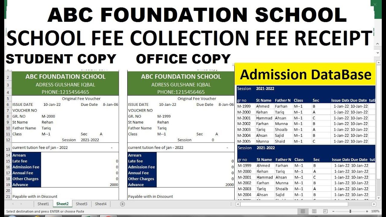 School Fee Collection Format In Excel | School Fee Receipt Format In ...