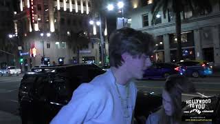 Lucky Blue Smith talks about working with Kylie Jenner outside Katsuya Restaurant in Hollywood