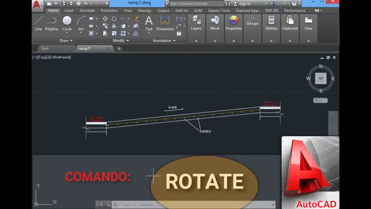 Comando Rotate - Rotar (AutoCad) Rotar Desde Una Linea De Referencia ...