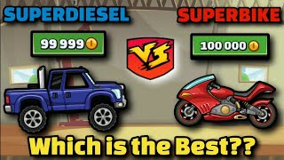 SUPERDIESEL V/S SUPERBIKE COMPARISON🔥 [Which vehicle is the best??]🤔 - Hill Climb Racing 2