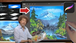 IPAD PAINTING TUTORIAL-Mountain and tree landscape (Bob Ross style) in Procreate