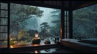 Rain falling all night long in a Japanese garden deep at night🌧️