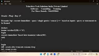 ORACLE PLSQL தமிழ் - DYNAMIC SQL - DAY 17
