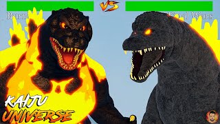 Power Struggle ! Burning vs Final Wars Godzilla Fight With Healthbars 4K