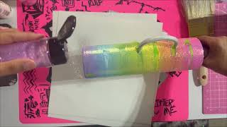 Magical Rainbow striped epoxy tumbler, Unicorns, Hearts and Glitter Galore!