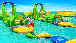 First To Cross Waterpark Obstacle Course Wins! *Impossible*