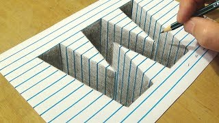 Drawing W Hole in Line Paper - How to Draw 3D Letter W - By Vamos