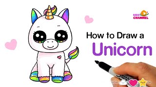 Drawing  a Cute Unicorn for children , easy drawing for kids