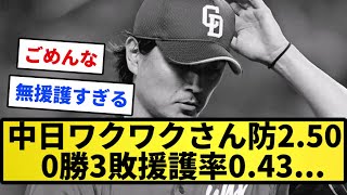 【もう出ていこう】中日の涌井秀章さん 防御率2.50 0勝3敗 援護率0.43【反応集】【プロ野球反応集】【2chスレ】【1分動画】【5chスレ】