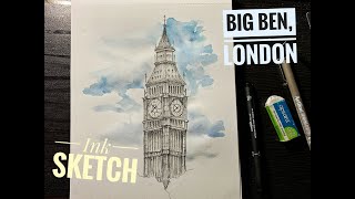 Big Ben, London- Ink sketch by Shilton Dmello