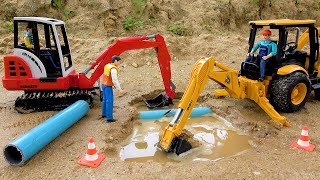 JCB Backhoe Loader & Excavator Car Toys Fountain Pipe Repair