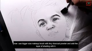 Drawing realistic face with charcoal and brushes super easy way for beginner artists