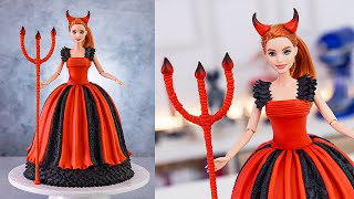 Halloween BARBIE Makeover 👺 DEVIL Doll CAKE Decorating Tutorial