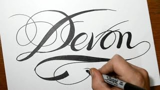 Sketching the Name Devon in Cool Calligraphy Script Writing