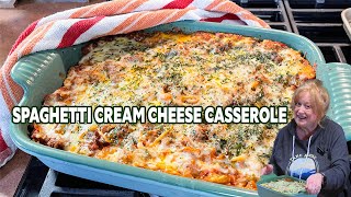 SPAGHETTI Cream Cheese Casserole with Ground Beef Sauce Dinner Idea