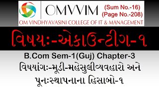 B.Com Sem-1 | એકાઉન્ટીગ-૧ । Chapter-3 | મૂડી-મહેસુલીવ્યવહારો અને પૂનઃસ્થાપનાના હિસાબો-૧ | Omvvim