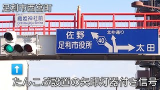 【足利市西宮町】たんこぶ設置の矢印灯器付き信号 @織姫神社前