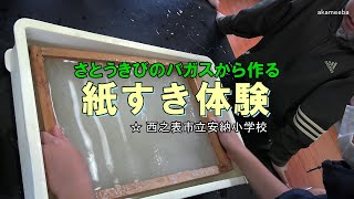 種子島の学校活動：安納小学校令和6年度さとうきびのバガスから作る卒業証書紙すき体験