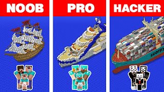 Minecraft NOOB vs PRO vs HACKER: FAMILY SHIP HOUSE BUILD CHALLENGE / Animation