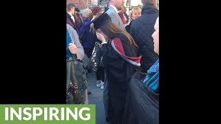 Woman surprised at graduation with puppy and marriage proposal
