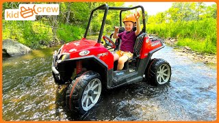 Rescuing mom in woods with off-road truck trail ride. Educational how suspension works | Kid Crew