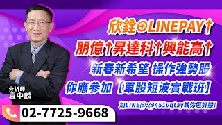 理周TV-20250122盤後-袁中麟 要你股漲／欣銓⊕LINEPAY↑朋億↑昇達科↑興能高↑新春新希望 操作強勢股你應參加【單股短波實戰班】加LINE@:@451vqtay教你選好股!