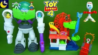 Buzz Lightyear Robot Space Ship! Lots of Toy Story 4 Toys Imaginext Pizza Planet Truck Play Set Toys