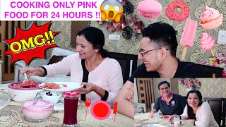 COOKING only PINK FOOD for 24 HOURS challenge !!! FT. *FAMILY*