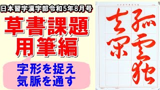 草書「弧雲独り去って閑なり」用筆編　日本習字漢字部令和5年8月号