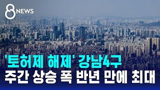 '토허제 해제' 강남4구…주간 상승 폭 반년 만에 최대 / SBS 8뉴스