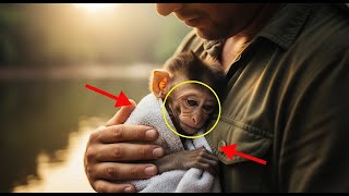 Tiny Monkey Clings To Rescuer After Being Pulled From A Dangerous River Current .