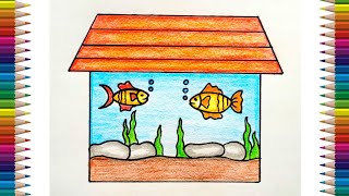 Fish Aquarium Drawing | How to Draw fish aquarium | Easy Fish Tank Drawing