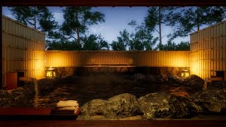 Hot Spring Ambience at Night | Japanese Open-Air Onsen ASMR | Bathing for Deep Sleep \u0026 Relaxation