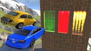 Crazy Vehicle High Speed Jumping through Water Wall Or Laser Wall Or Freeze Wall Crash- BeamNG drive