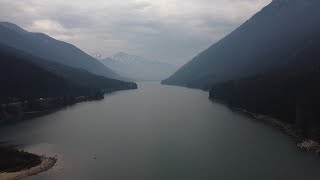 Duffy Lake Loop Motorcycle Ride, Aerial drone of Duffy Lake and Sutton Lake by RSamson