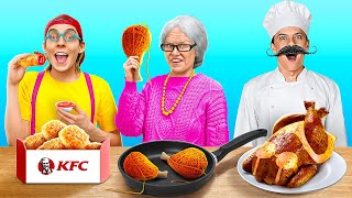 ME vs GRANDMA vs CHEF COOKING CHALLENGE! Kitchen Hacks \u0026 Funny Situations by 123 GO!