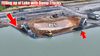 Part 376| New Action! Filling up Processing 84% by SHACMAN Dump Truck Wheel Loader \u0026 Dozer Push Rock