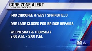 Lane closures on Mass. Pike in West Springfield, Chicopee